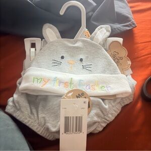 belk Grey Bunny 'My First Easter' Knit Hat Set